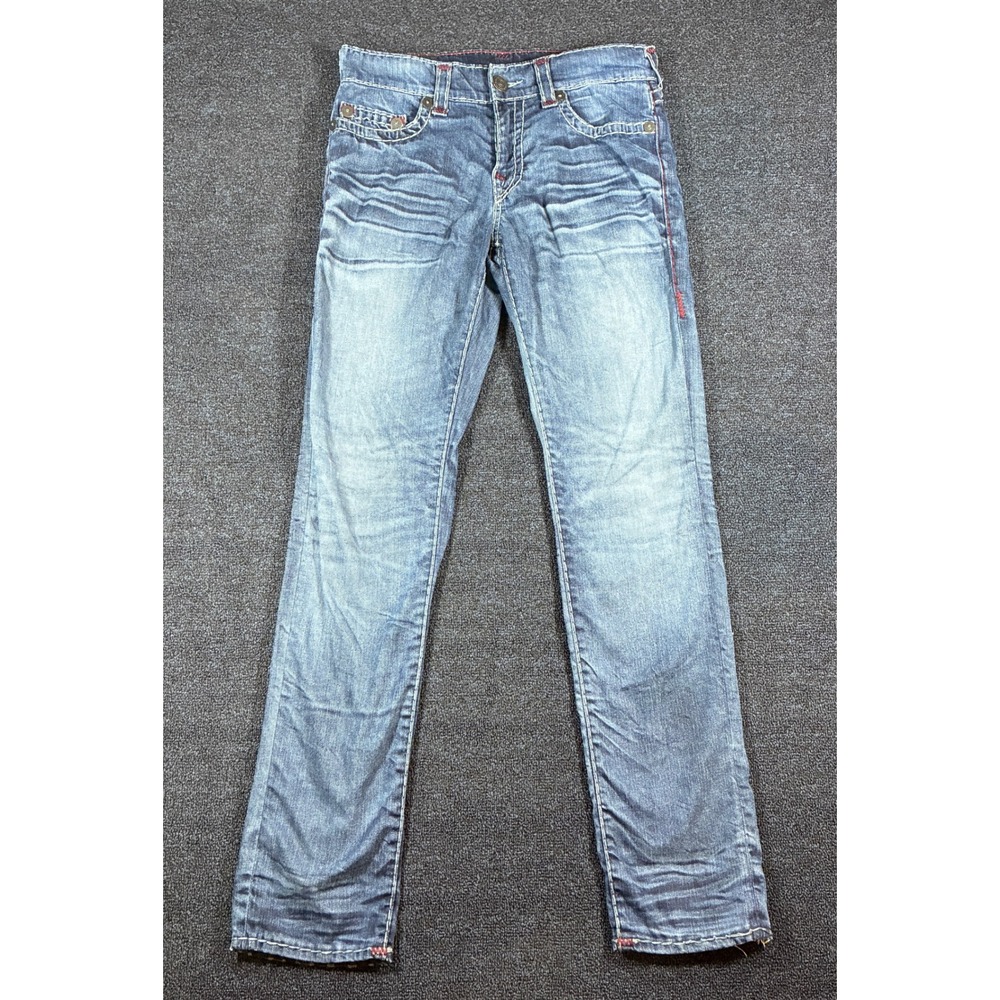 True Religion Geno Jeans Mens 31 [33x33] Relaxed Slim Super T No Flap Red Stitch